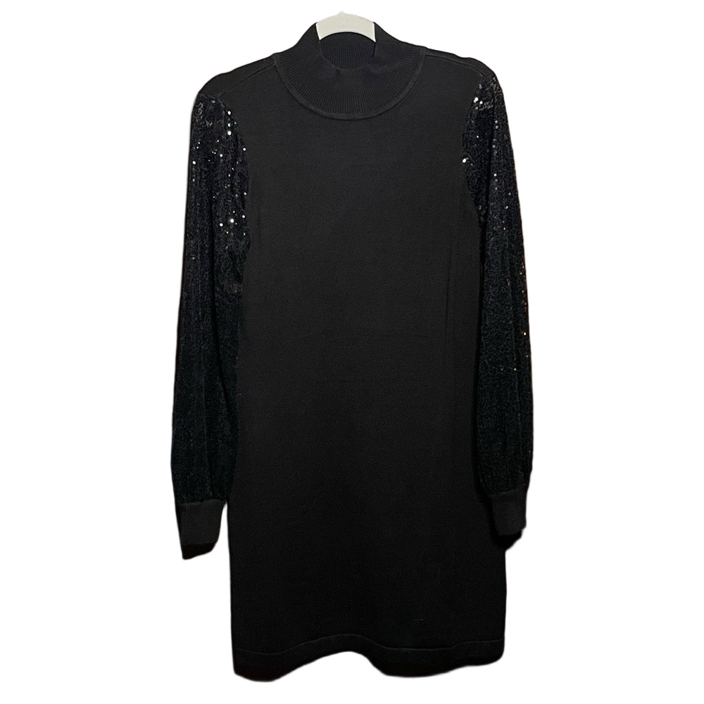 Jessica Howard Black Knit Dress with Sequin Sleeves Size Medium